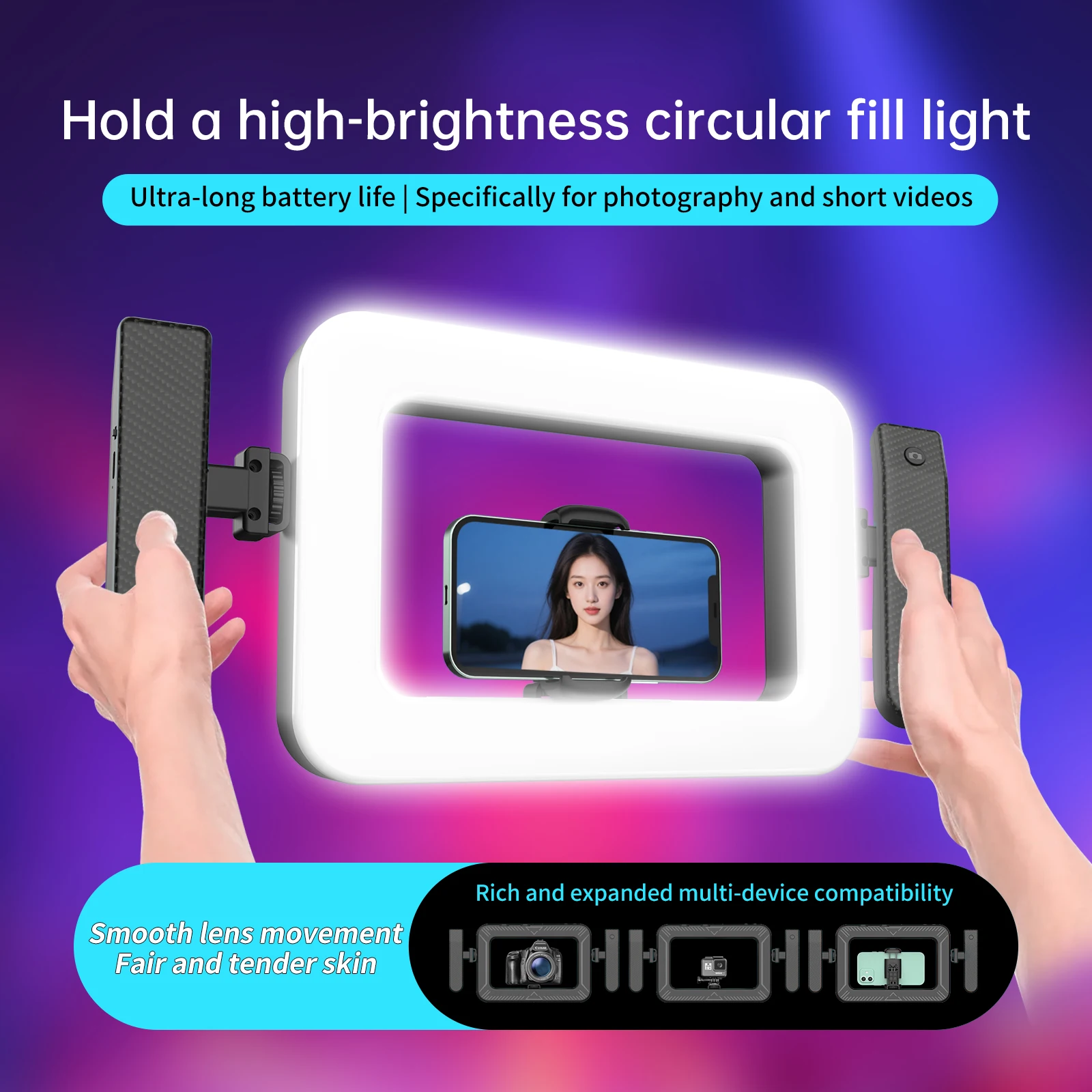k03 Portable Handheld Ring LED Light New Rabbit Cage Lighting Photography Lamp for Mobile Live Broadcast Selfie Light Decoration thumbnail 3