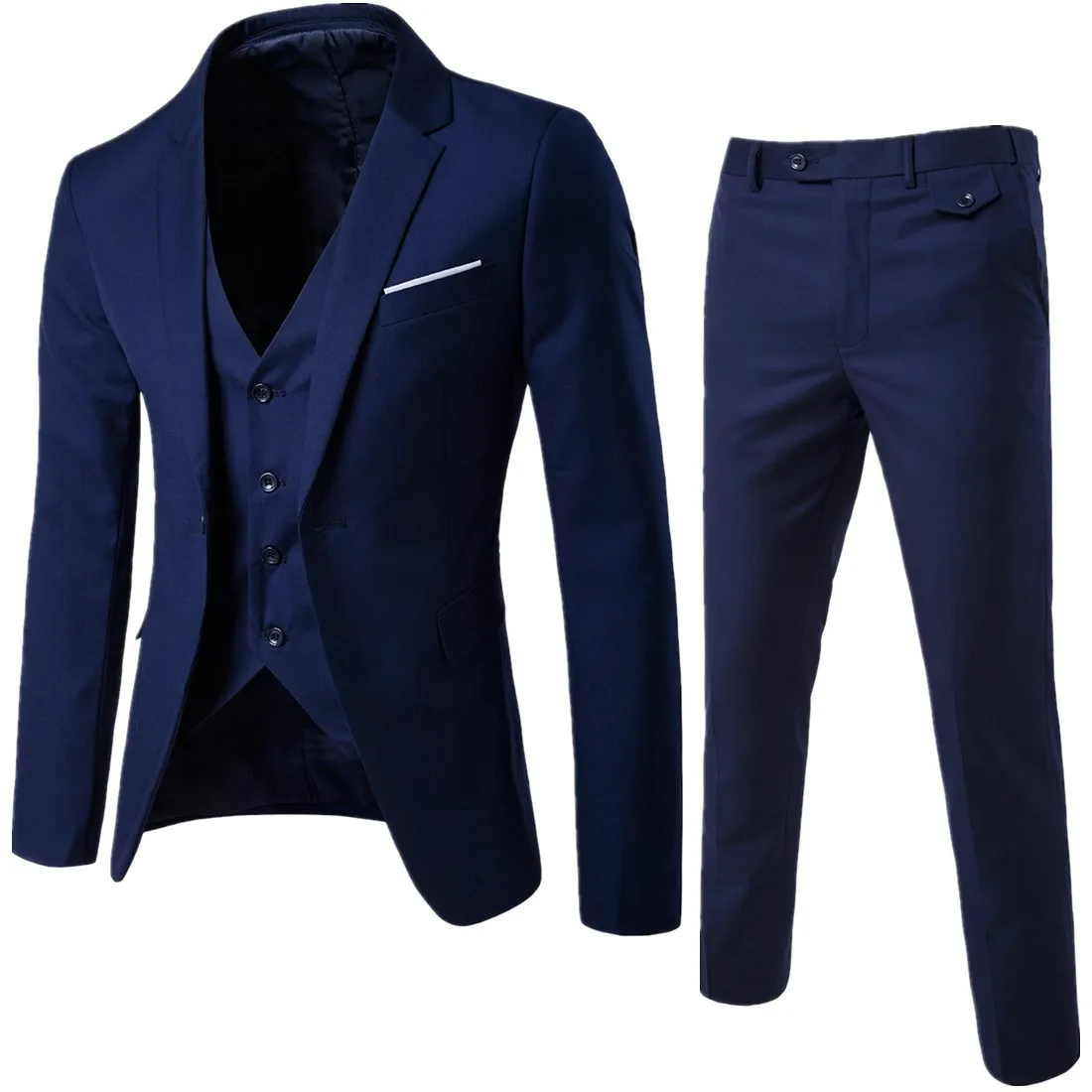 Slim Fit Men's Suit Two-Piece Set Business Casual British Korean Style Wedding Groomsmen Formal Wear Cotton Long Sleeve Coat thumbnail 5