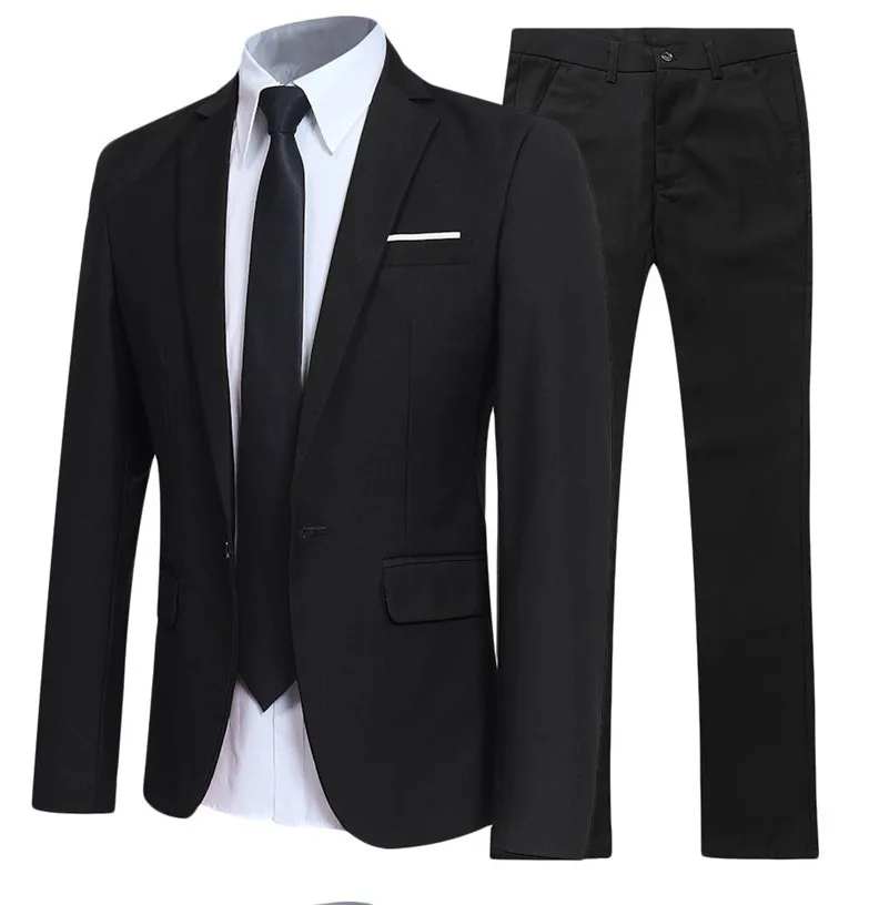 Slim Fit Men's Suit Two-Piece Set Business Casual British Korean Style Wedding Groomsmen Formal Wear Cotton Long Sleeve Coat thumbnail 2