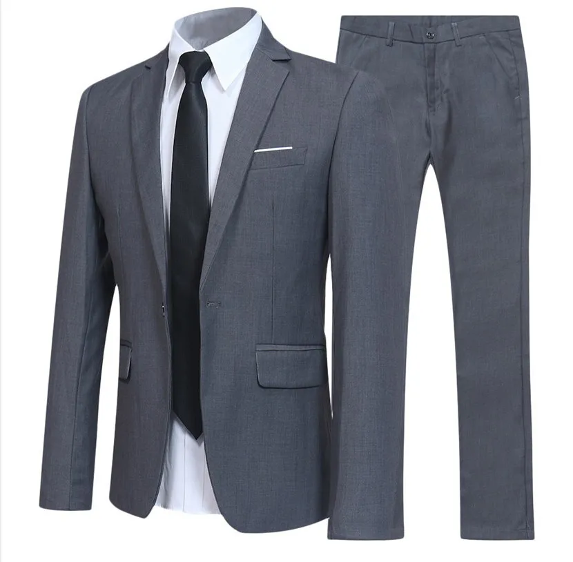 Slim Fit Men's Suit Two-Piece Set Business Casual British Korean Style Wedding Groomsmen Formal Wear Cotton Long Sleeve Coat thumbnail 4
