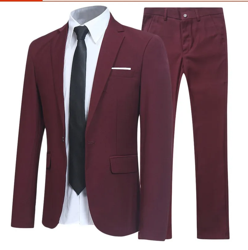 Slim Fit Men's Suit Two-Piece Set Business Casual British Korean Style Wedding Groomsmen Formal Wear Cotton Long Sleeve Coat thumbnail 3
