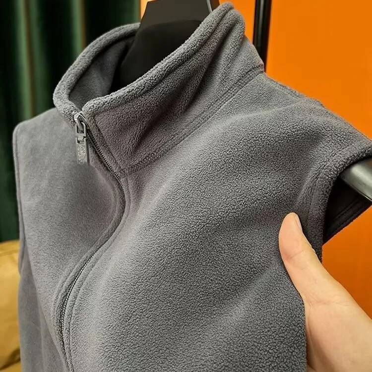Thickened Fleece Lined Zipper Closure Unisex Vest Winter Outerwear Pure Color Stand Collar Particle Fleece Spring Casual Wear thumbnail 2