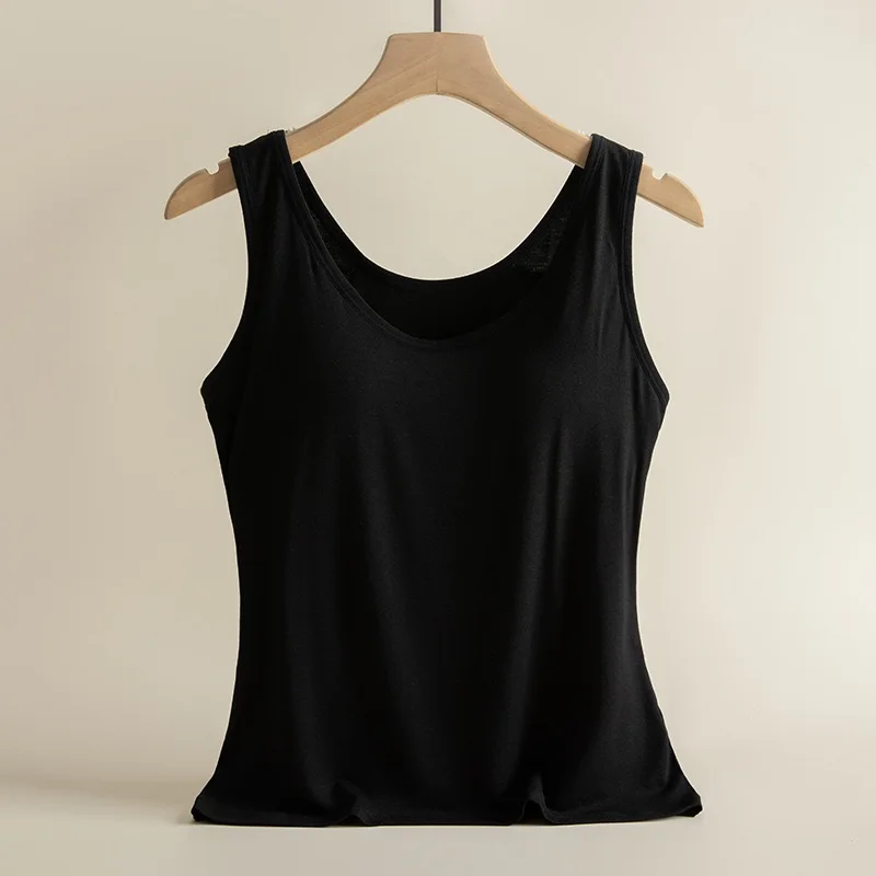 1pcs Women's Vest Tops Round Neck Vests Solid Color Padded Slim Fit Tank Tops Sexy Feminino Casual Tank Tops With Built In Bras thumbnail 5