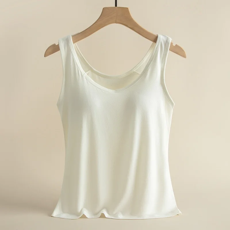 1pcs Women's Vest Tops Round Neck Vests Solid Color Padded Slim Fit Tank Tops Sexy Feminino Casual Tank Tops With Built In Bras thumbnail 6
