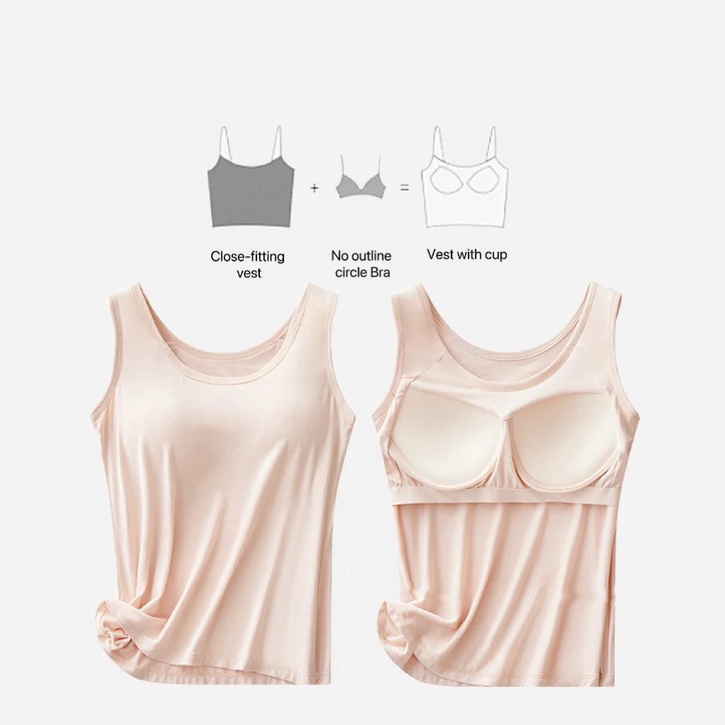 1pcs Women's Vest Tops Round Neck Vests Solid Color Padded Slim Fit Tank Tops Sexy Feminino Casual Tank Tops With Built In Bras thumbnail 3