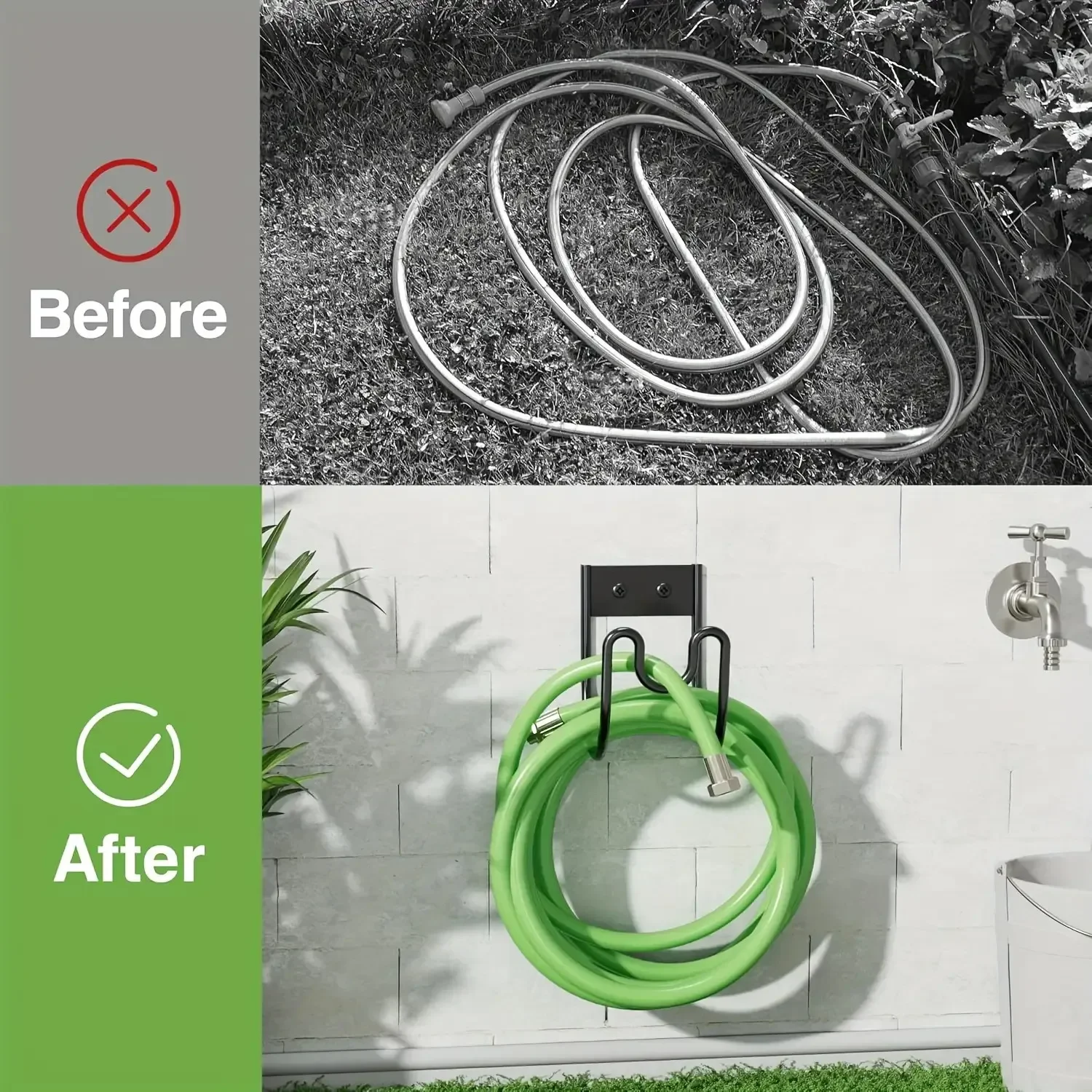 Heavy-Duty Garden Hose Rack -Wall-Mounted Water Pipe Organizer with Hook,Sturdy Metal Structure Suitable for Garage,Basement Use thumbnail 4