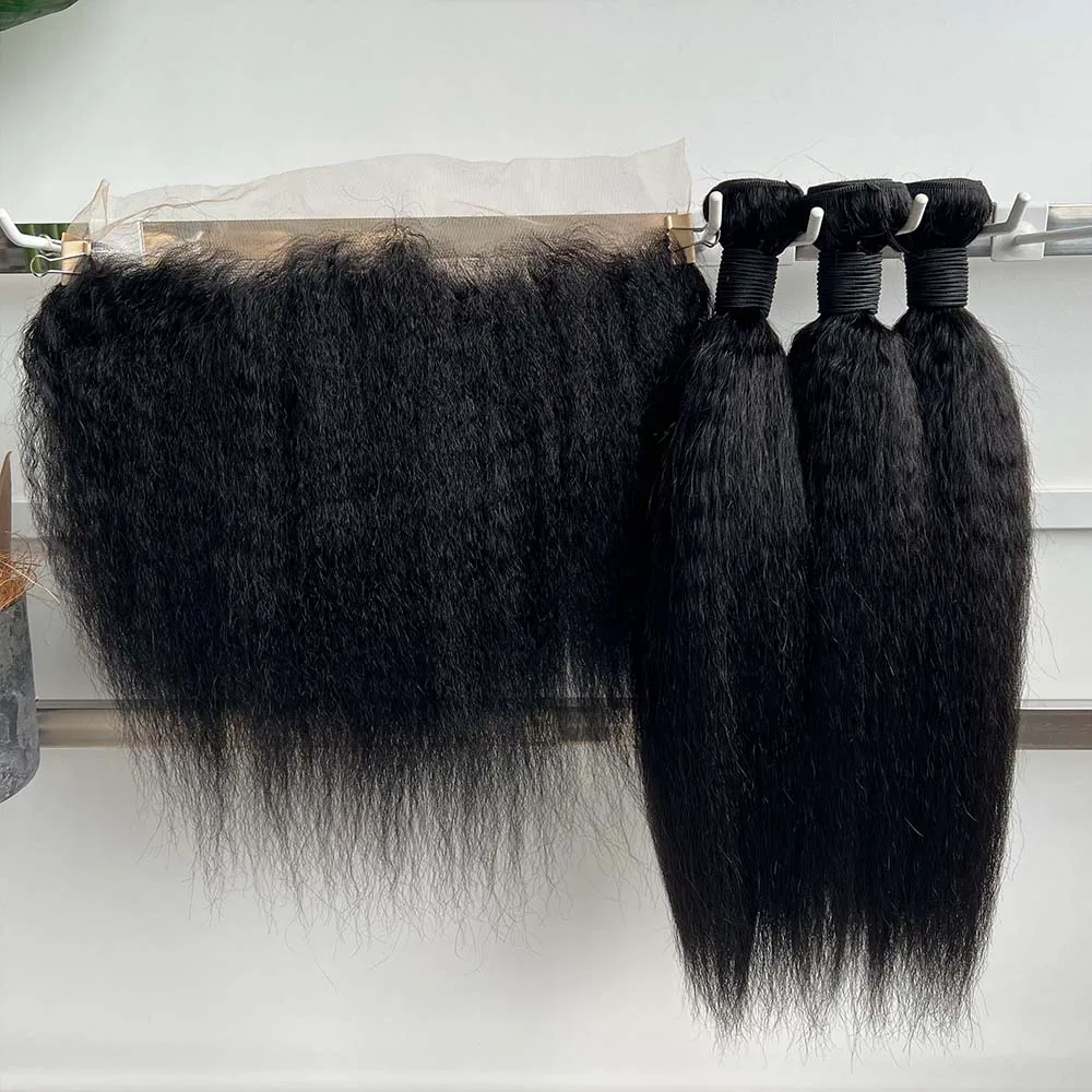 Clearance Sale Kinky Straight Bundles With HD Transparent Lace Closure Frontal And Bundles Remy Raw Virgin Human Hair Extension thumbnail 2