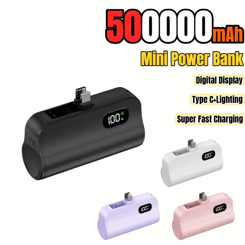 500000mAh Mini Power Bank 2 in 1 Portable Super Fast Charging Digital Display External Battery for iPhone Huawei Samsung