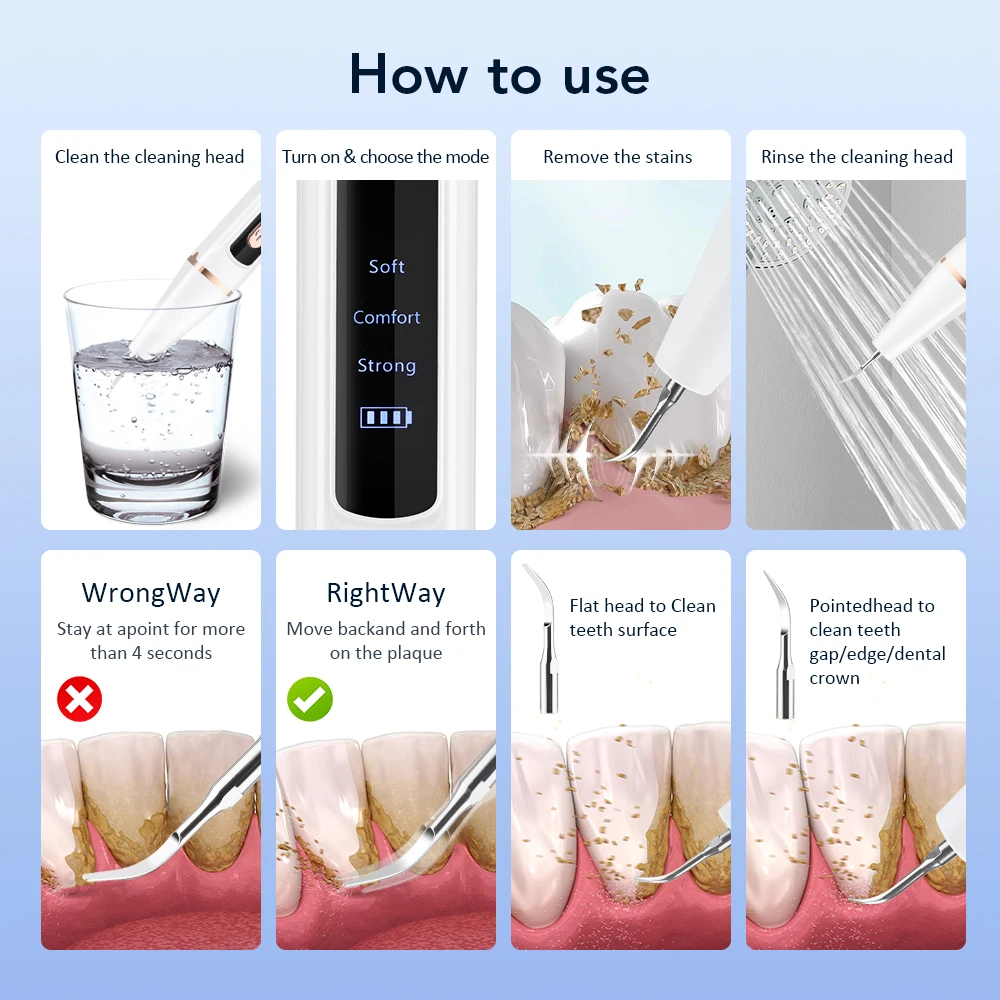 Ultrasonic Teeth Cleaner Remove Dental Scaler Oral Whitening Plaque Scaler Tartar Eliminator Tooth Cleaning Tool Set Oral Care thumbnail 6