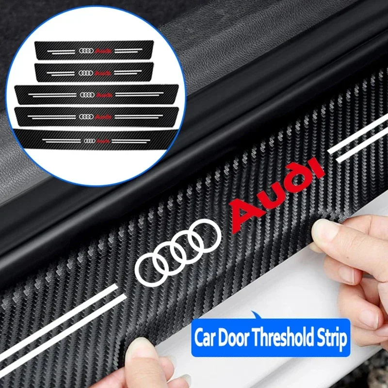 High-quality Carbon Fiber Car Door Sill Protector Sticker For Audi Q5 Q3 Q2 Q7 A3 B5 B6 B7 B8 B9 8P 8V 8L A5 A4 C6 C5 A1 A6 A7