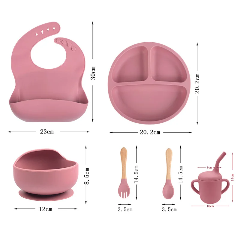 Children's silicone tableware set Baby Complementary Food Training 1/2/3/5PCS Set Sucker Bowl Bib Cup Fork Spoon Set Maternal thumbnail 2