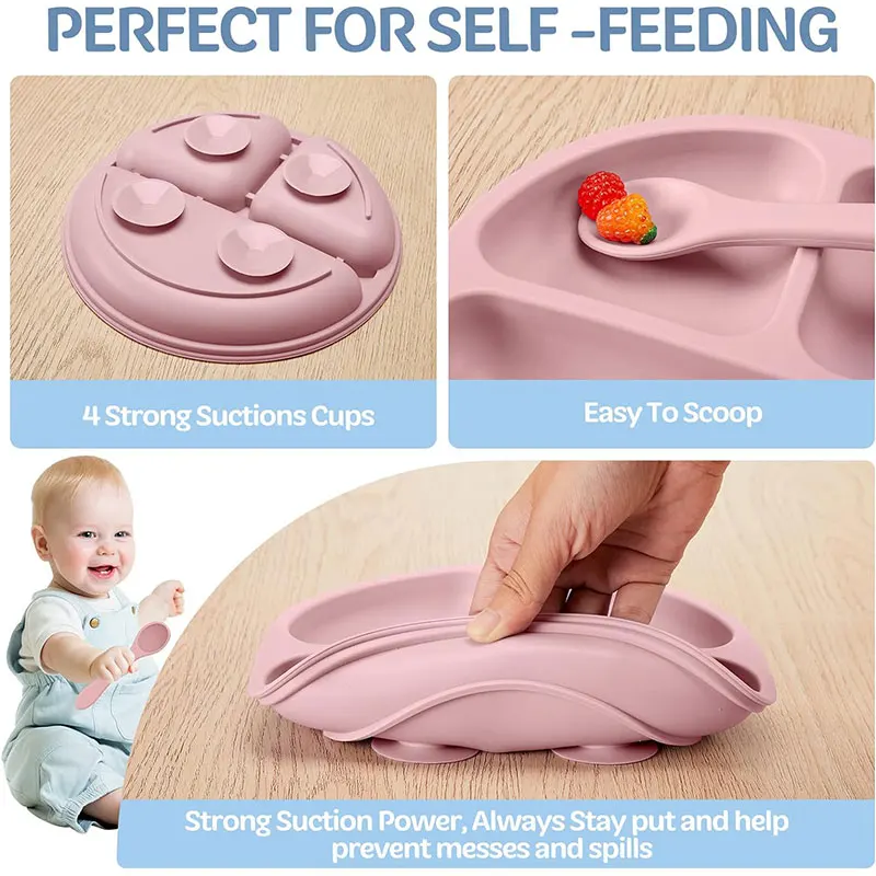 Children's silicone tableware set Baby Complementary Food Training 1/2/3/5PCS Set Sucker Bowl Bib Cup Fork Spoon Set Maternal thumbnail 5