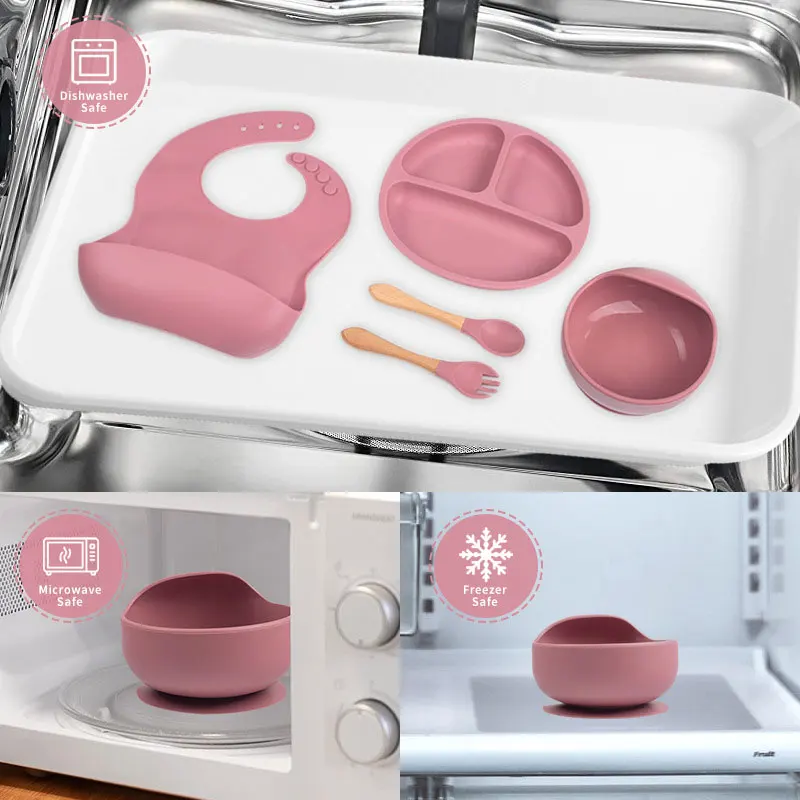 Children's silicone tableware set Baby Complementary Food Training 1/2/3/5PCS Set Sucker Bowl Bib Cup Fork Spoon Set Maternal thumbnail 6