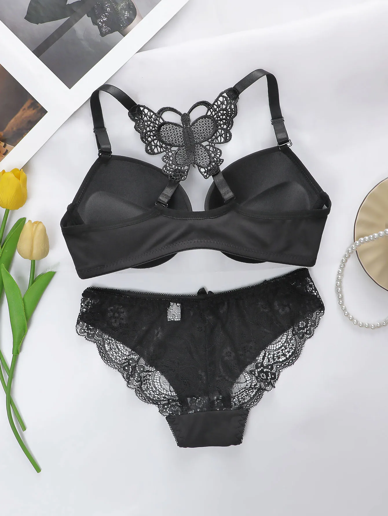 Women's Sexy Lace Set With Butterfly Design At the Back and The Front Closure Bra With Steel Ring Pretty Underwear Panty A2120 thumbnail 6
