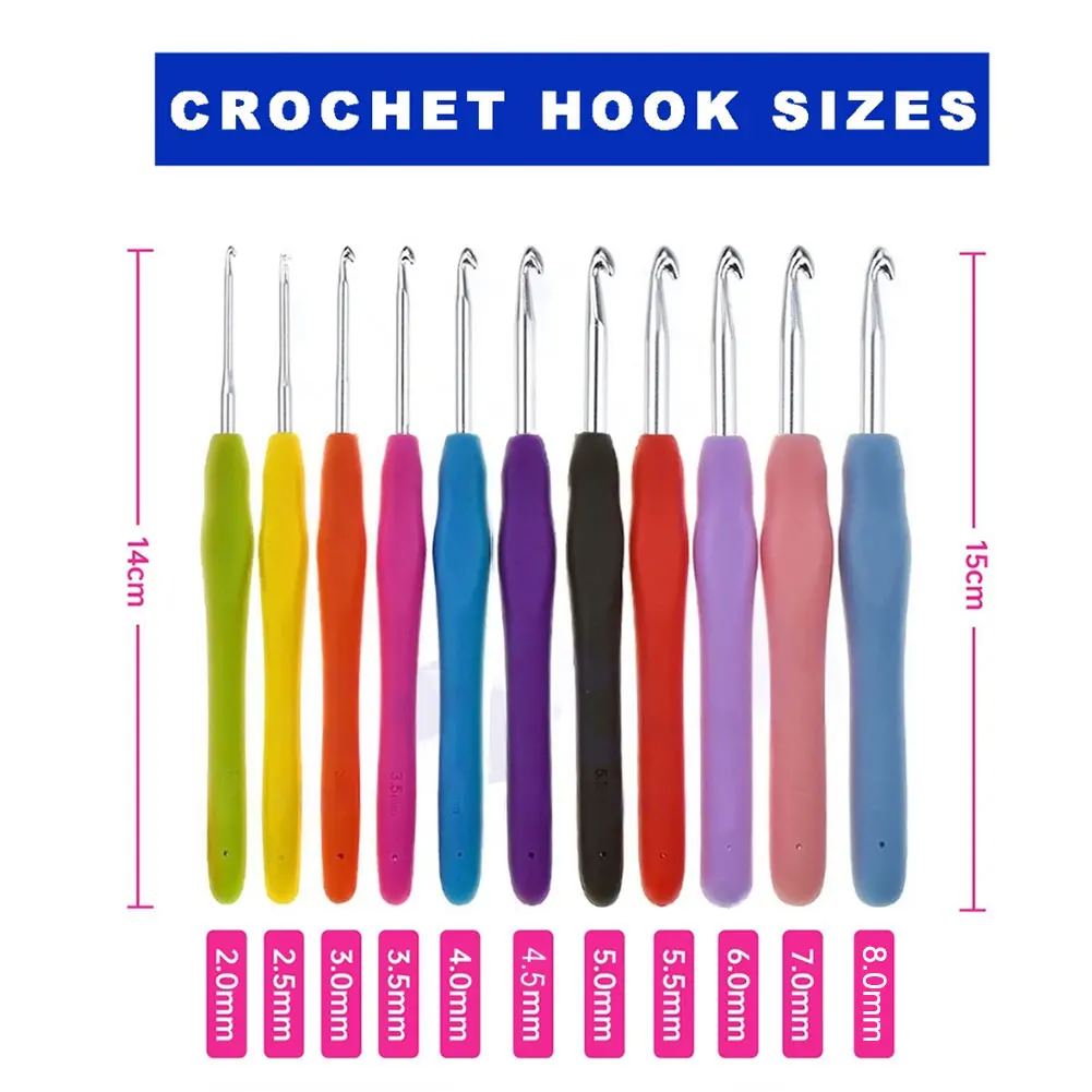 11PCS Colorful Rubber Handle Knitting Needles Kit With Sewing Clips Plastic Needles Staniless Steel Scissors Crochet Hooks Set thumbnail 5