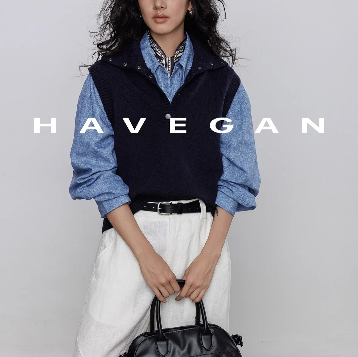 Soft Cozy Knitted Sleeveless Vest Women's Fashion Autumn Turn-down Collar HAVEGAN Top Quality Polyester Fiber Commute Style thumbnail 3