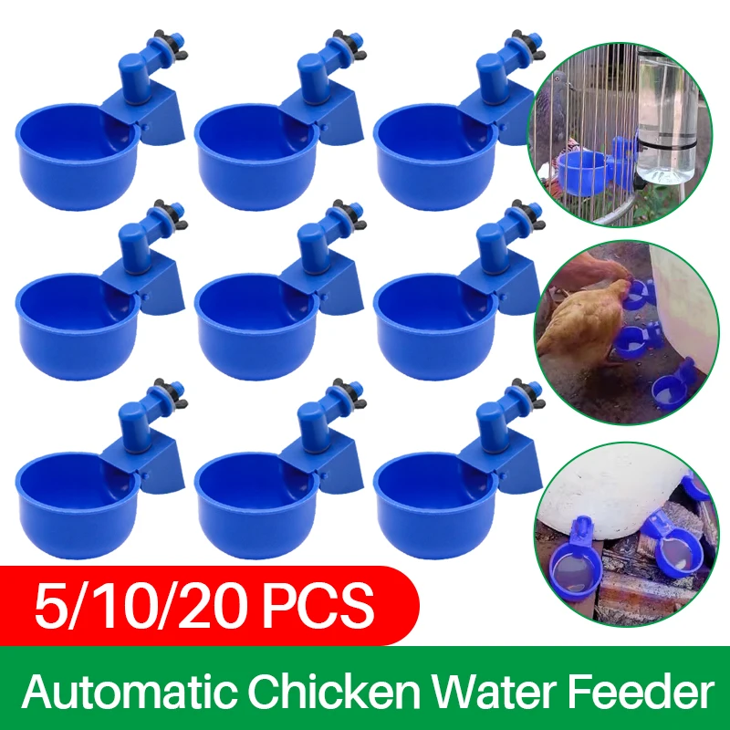 5/10/20pcs Automatic Chicken Water Cups Poultry Waterer Bowl Chicken Coop Hens Feeder Plastic Drink Cup for Chicken Duck Goose