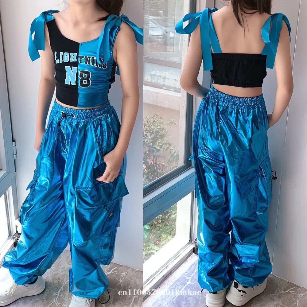 Boy Kids Jazz Fashion Clothes Boys Girls Hip Hop Oversize Tops Pants Runways Show Outfit Cool Bright Blue Street Dance Costume thumbnail 3