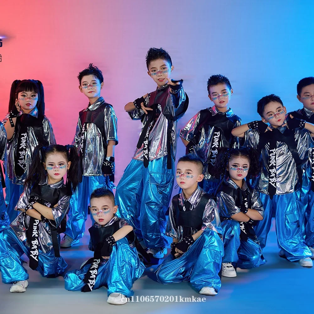 Boy Kids Jazz Fashion Clothes Boys Girls Hip Hop Oversize Tops Pants Runways Show Outfit Cool Bright Blue Street Dance Costume thumbnail 5