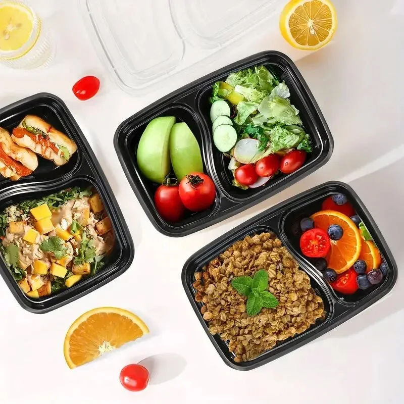 10/20PCS Disposable Plastic Two Compartment Lunch Box With Lid Fast Food Box Portable Lunch Container Suitable Dinner Party thumbnail 4