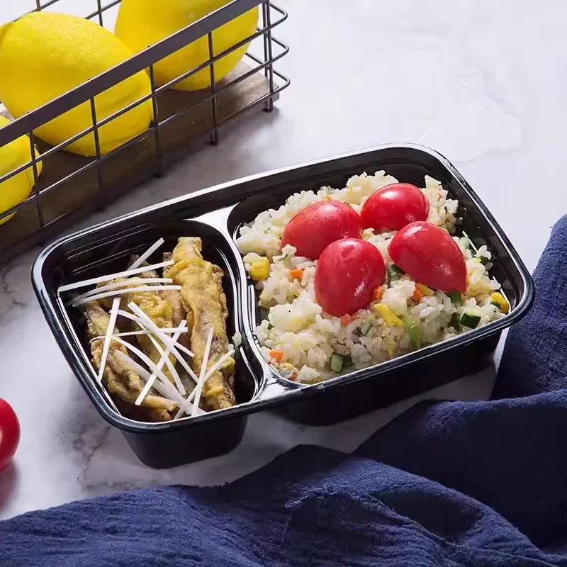 10/20PCS Disposable Plastic Two Compartment Lunch Box With Lid Fast Food Box Portable Lunch Container Suitable Dinner Party thumbnail 5