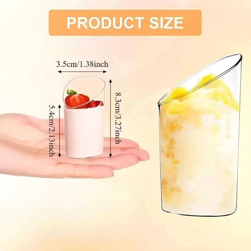 20/40PCS Disposable Dessert Cup Plastic Cup Tilted Circular Tasting Sample Birthday Wedding Appetizer Afternoon Tea Party thumbnail 2