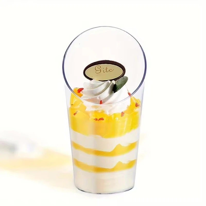 20/40PCS Disposable Dessert Cup Plastic Cup Tilted Circular Tasting Sample Birthday Wedding Appetizer Afternoon Tea Party thumbnail 6