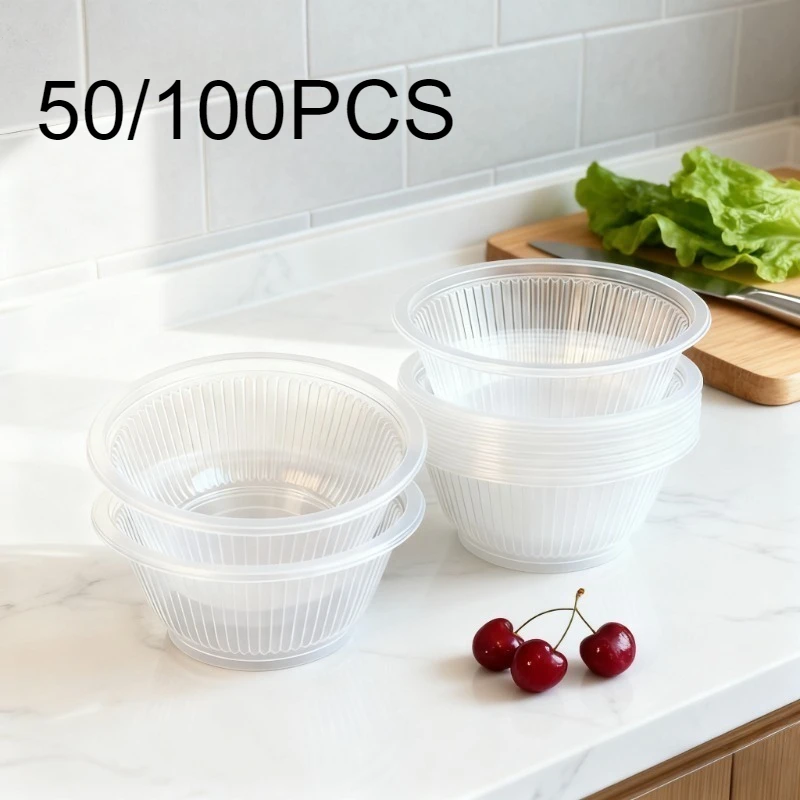 50/100PCS Transparent Plastic Bowls Disposable PP Material Home Kitchens Vegetables Salads Fruits Christmas Halloween Parties