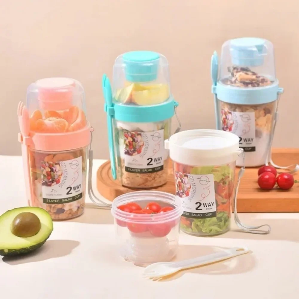 Portable Salad Cup Breakfast Cup Food Stratification Yogurt Cereal Oatmeal Snacks Parfait Containers Fruit Box Cup With Lid Fork thumbnail 5