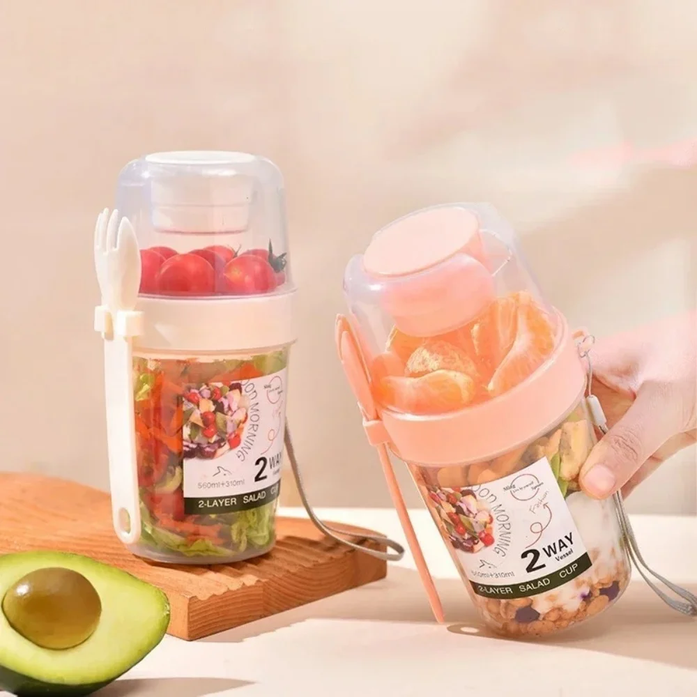 Portable Salad Cup Breakfast Cup Food Stratification Yogurt Cereal Oatmeal Snacks Parfait Containers Fruit Box Cup With Lid Fork thumbnail 4
