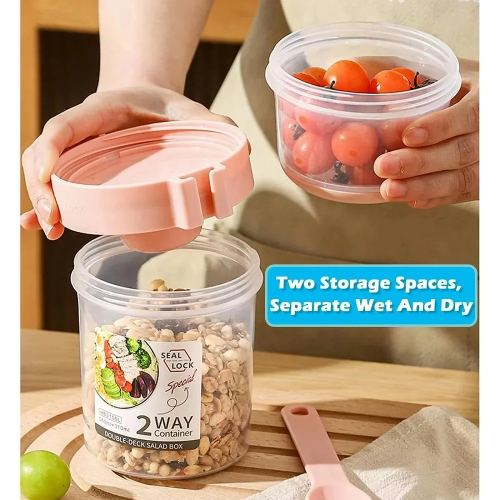 Portable Salad Cup Breakfast Cup Food Stratification Yogurt Cereal Oatmeal Snacks Parfait Containers Fruit Box Cup With Lid Fork thumbnail 2
