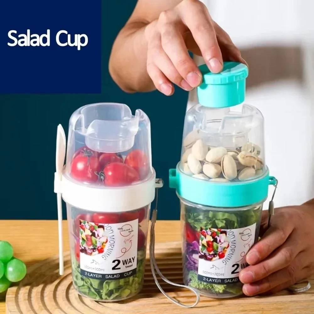 Portable Salad Cup Breakfast Cup Food Stratification Yogurt Cereal Oatmeal Snacks Parfait Containers Fruit Box Cup With Lid Fork thumbnail 3