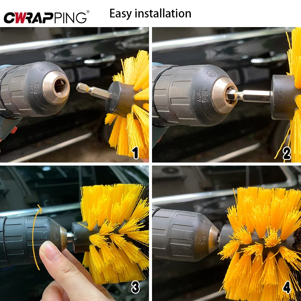 Nylon round Cleaning Brush Set for Electric Drill High-Density Bristle Carpet And Glass Cleaning Tool Kit. thumbnail 5