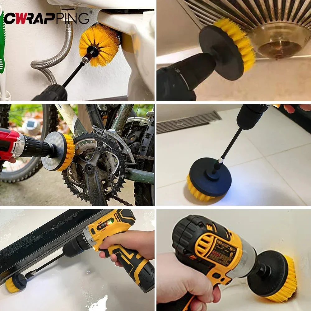 Nylon round Cleaning Brush Set for Electric Drill High-Density Bristle Carpet And Glass Cleaning Tool Kit. thumbnail 4