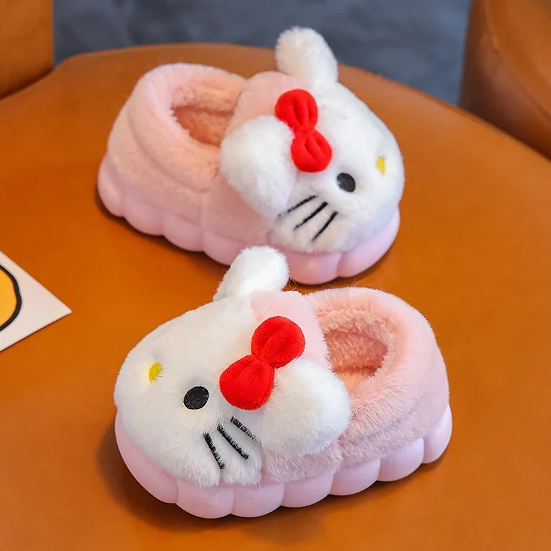 Anime HelloKitty Autumn/Winter Kawaii Flat Plush Slippers Soft Sole Non-Slip Warm Indoor Home Cotton Shoes Girls Christmas Gifts thumbnail 2