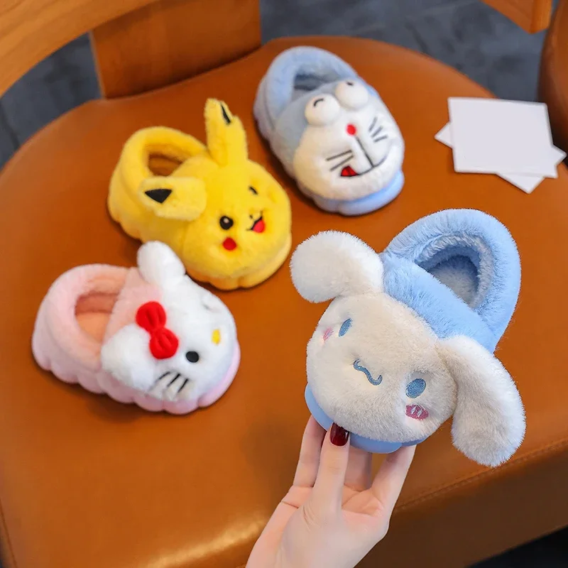 Anime HelloKitty Autumn/Winter Kawaii Flat Plush Slippers Soft Sole Non-Slip Warm Indoor Home Cotton Shoes Girls Christmas Gifts thumbnail 6