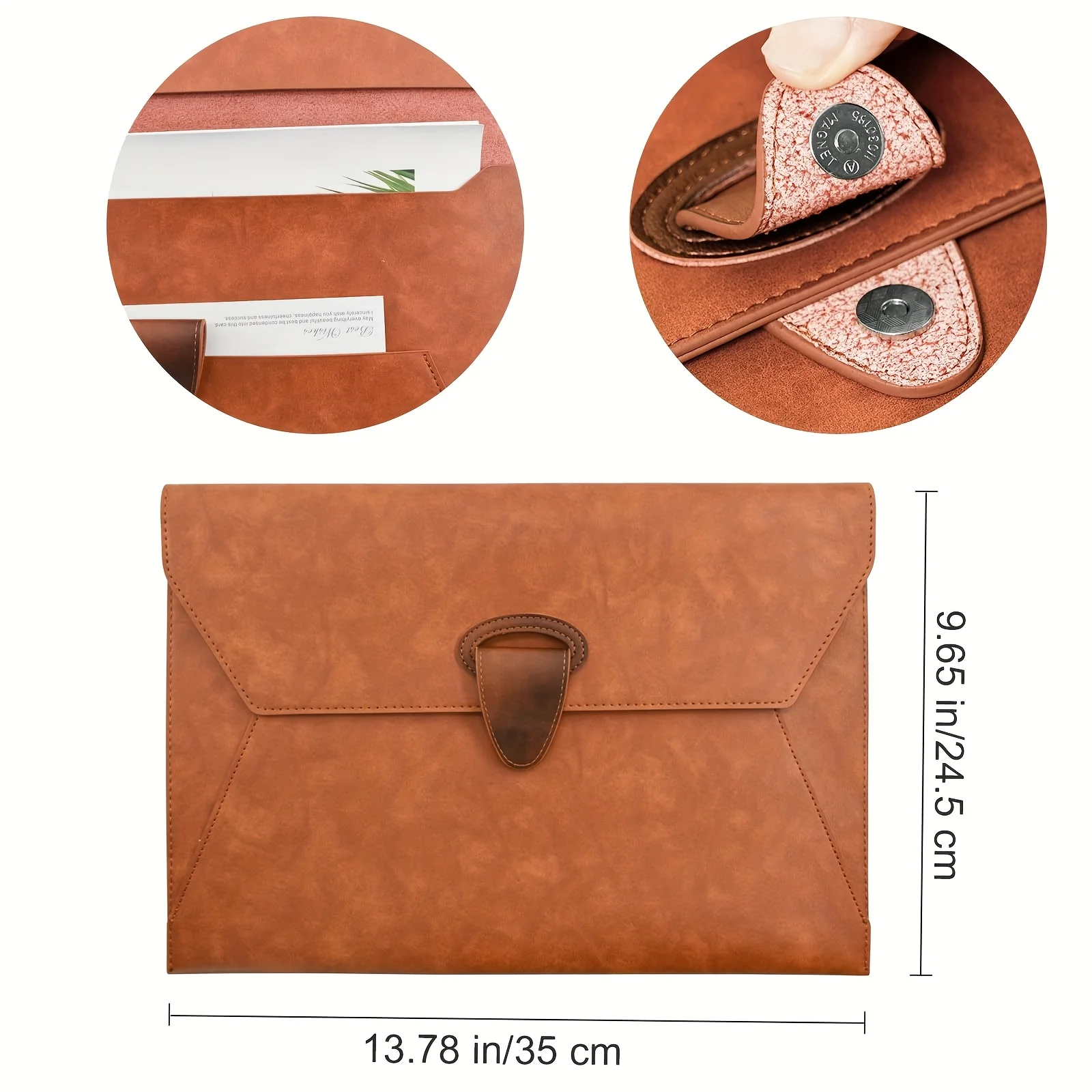 Vintage Brown A4 File Folder Organizer Binder-like Portfolio with Magnetic Snap Closure 2 Pocket Document Binder Case for Office thumbnail 3