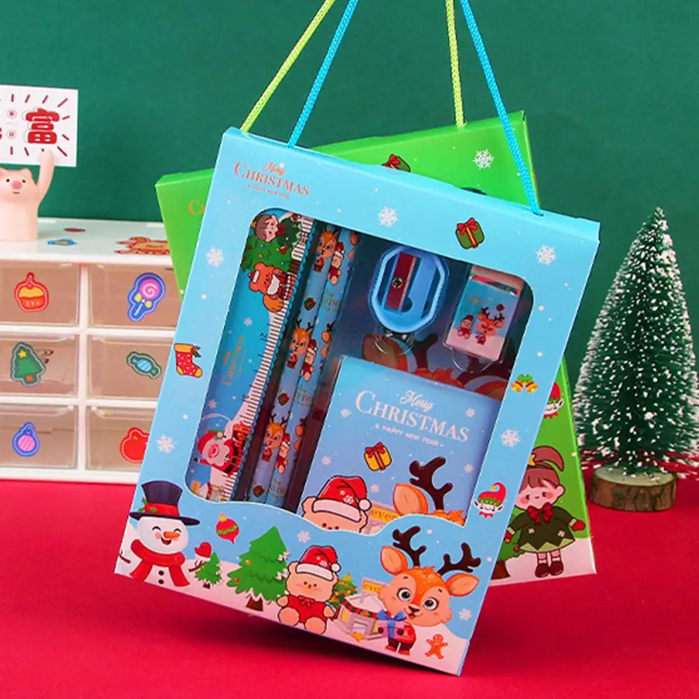 6Pcs/set Cartoon Christmas Pencil Sharpener Erasers Pencils Rulers Kawaii Children Stationery Set School Stationery Supply Gifts thumbnail 4