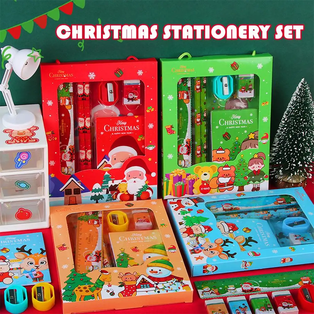 6Pcs/set Cartoon Christmas Pencil Sharpener Erasers Pencils Rulers Kawaii Children Stationery Set School Stationery Supply Gifts thumbnail 2