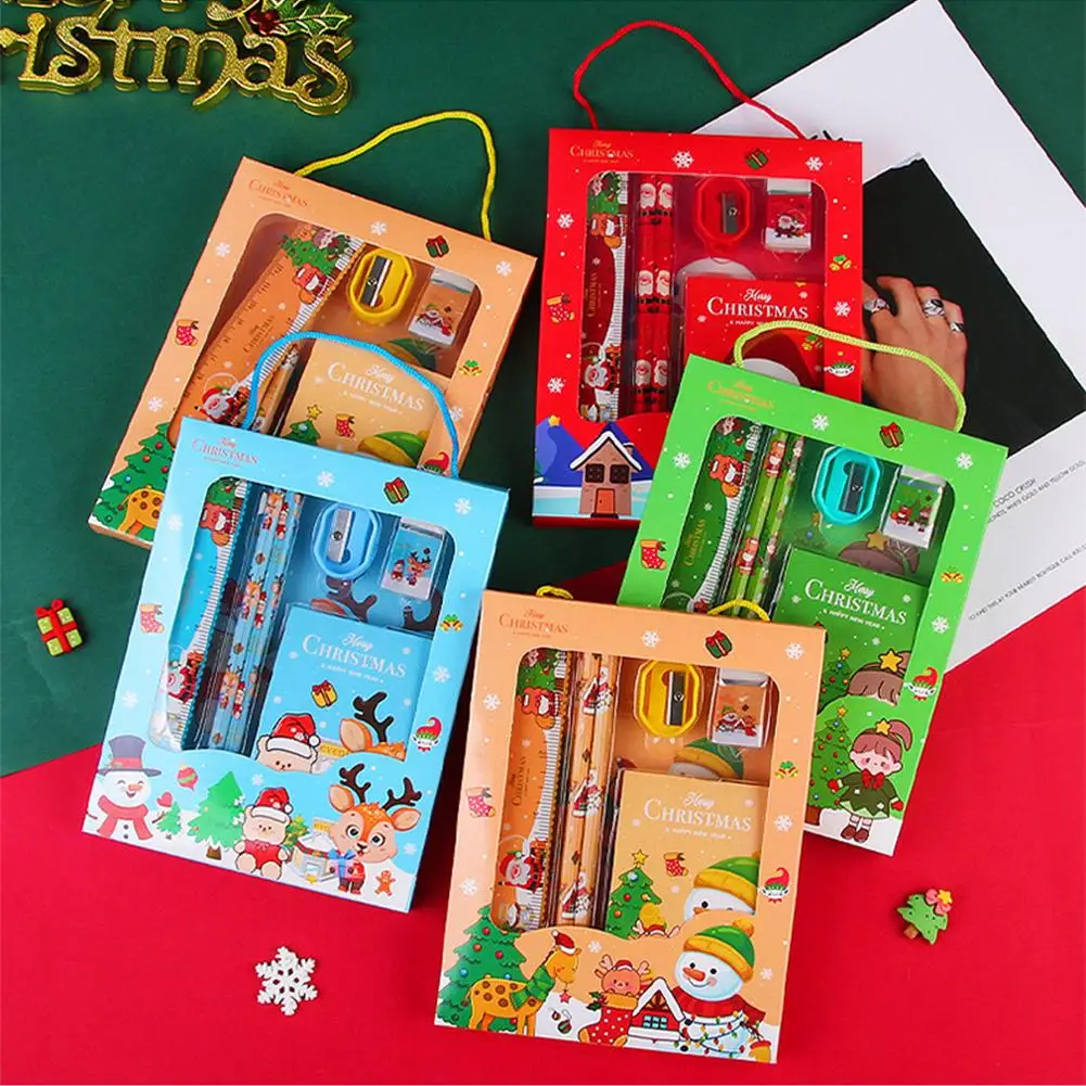 6Pcs/set Cartoon Christmas Pencil Sharpener Erasers Pencils Rulers Kawaii Children Stationery Set School Stationery Supply Gifts thumbnail 3
