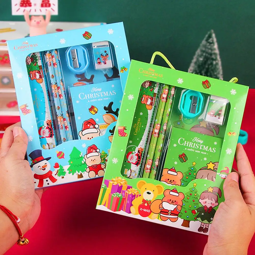 6Pcs/set Cartoon Christmas Pencil Sharpener Erasers Pencils Rulers Kawaii Children Stationery Set School Stationery Supply Gifts thumbnail 5