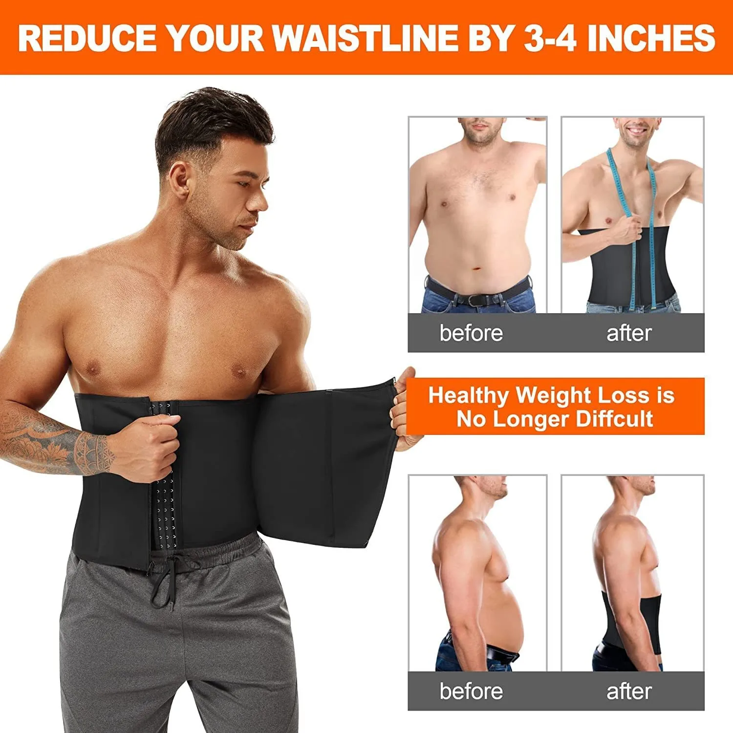Men's Sport Fitness Waist Trainer Belt Zipper Buckle Diving Material Tummy Control Shapewear Waist Trimmer Body Slimming thumbnail 5