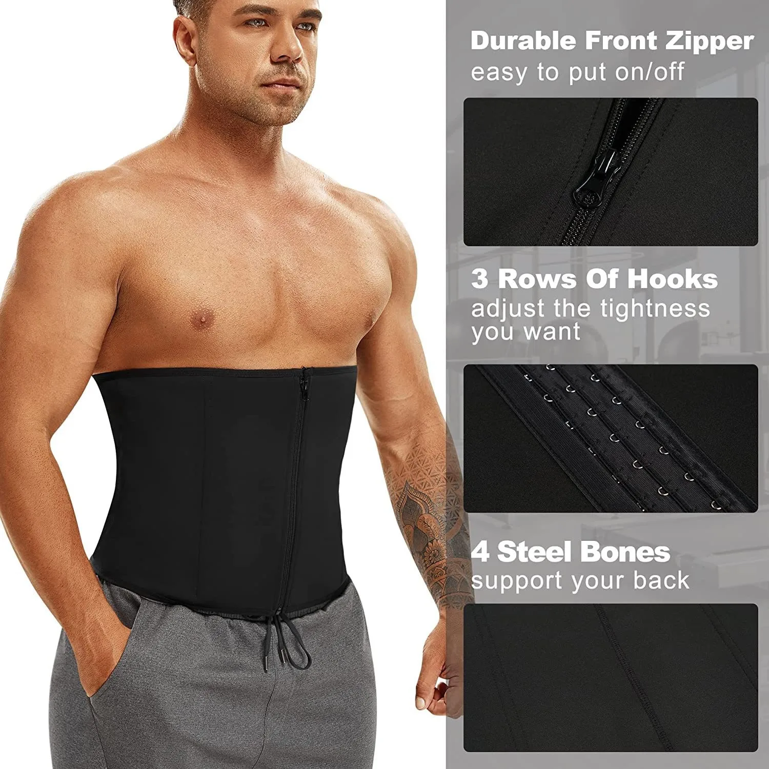 Men's Sport Fitness Waist Trainer Belt Zipper Buckle Diving Material Tummy Control Shapewear Waist Trimmer Body Slimming thumbnail 2