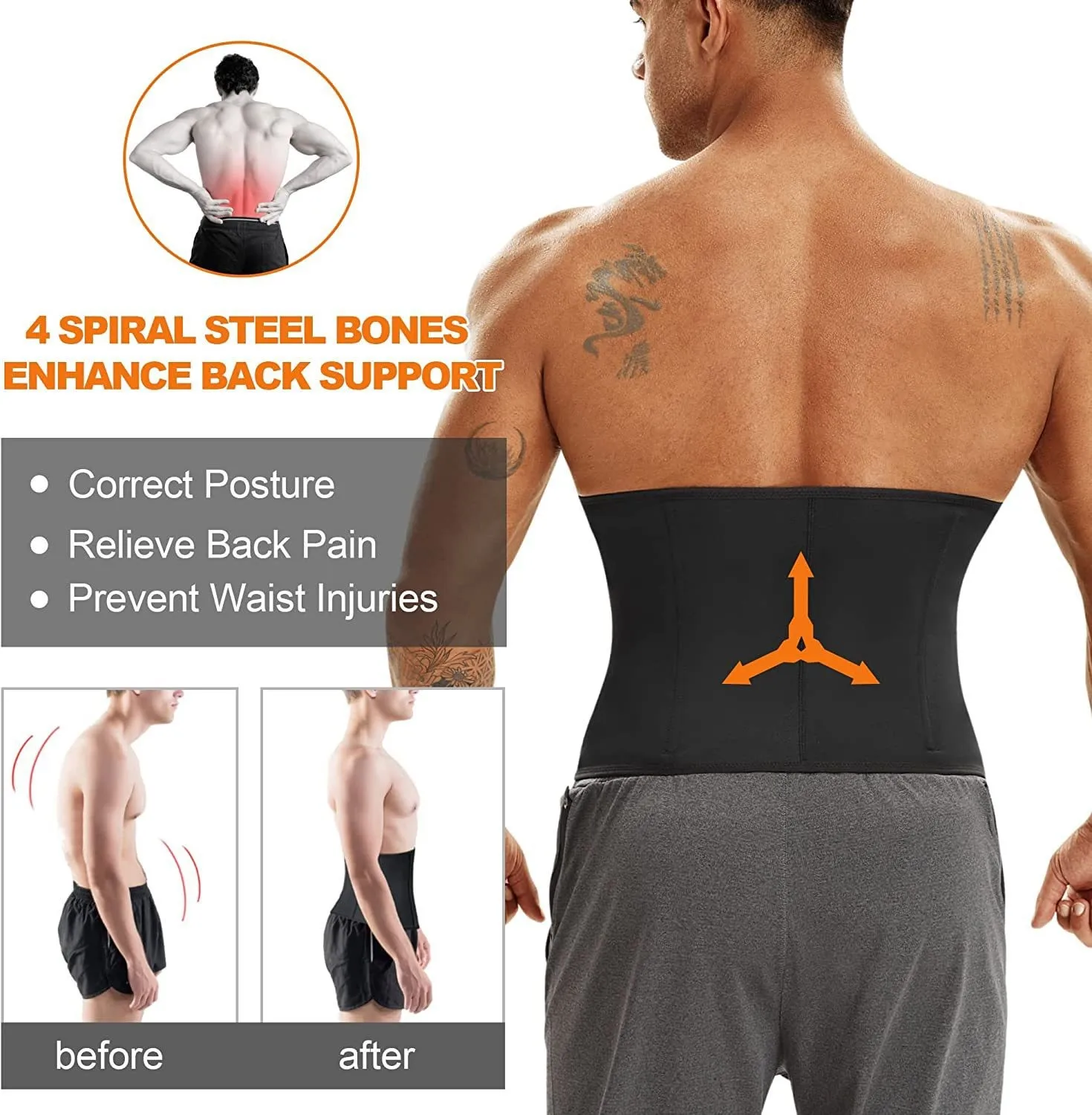 Men's Sport Fitness Waist Trainer Belt Zipper Buckle Diving Material Tummy Control Shapewear Waist Trimmer Body Slimming thumbnail 3