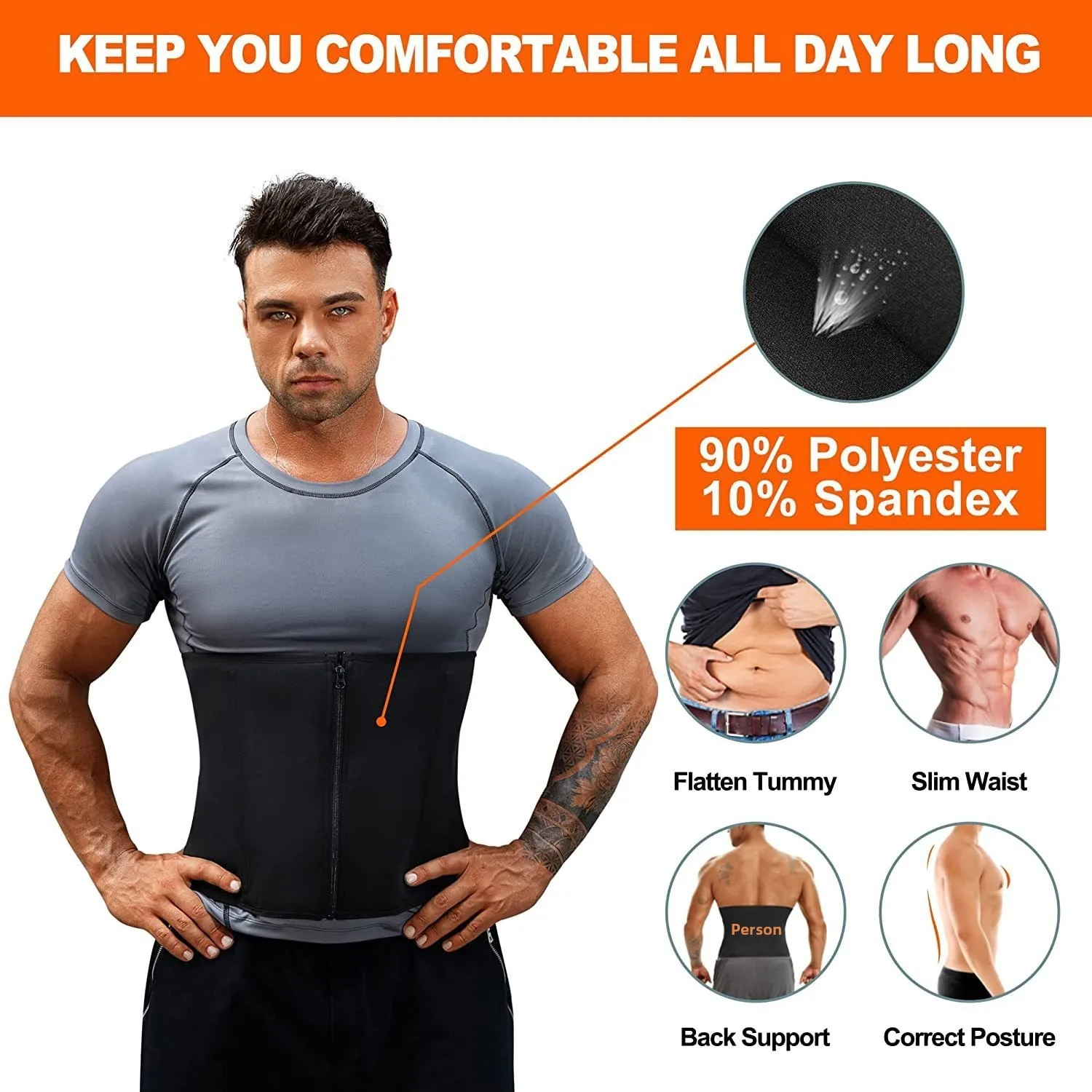 Men's Sport Fitness Waist Trainer Belt Zipper Buckle Diving Material Tummy Control Shapewear Waist Trimmer Body Slimming thumbnail 4