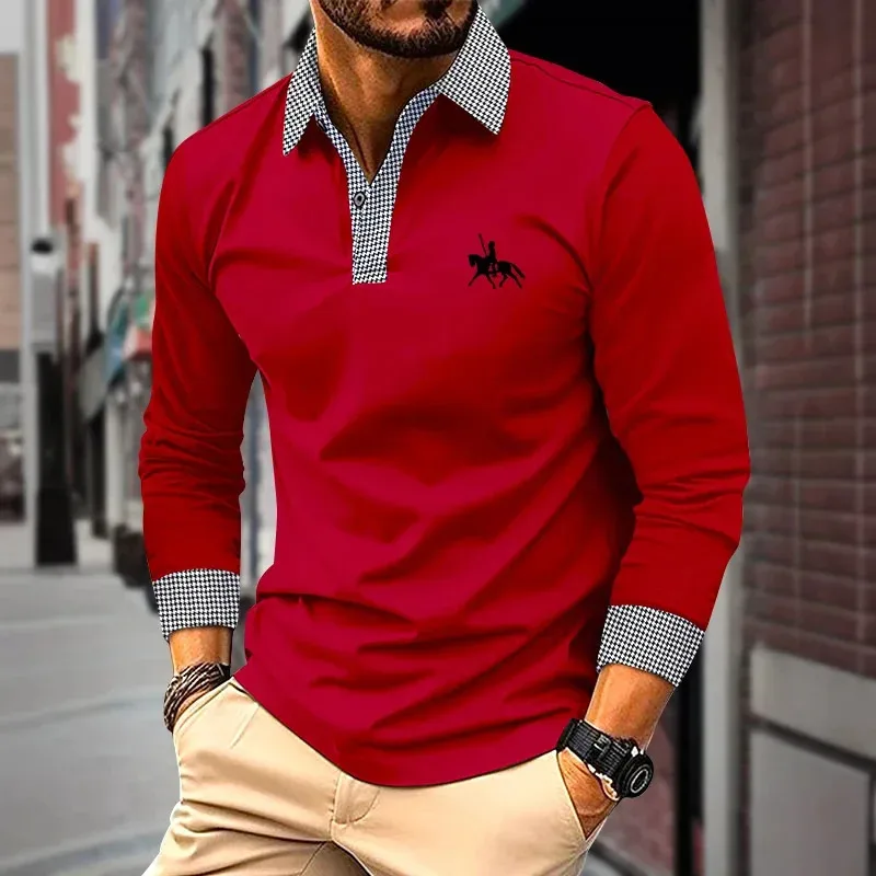 Spring and Autumn long-sleeved men's polo shirt, classic business office men's T-shirt, street casual fashion solid color top thumbnail 2