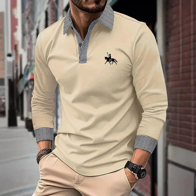 Spring and Autumn long-sleeved men's polo shirt, classic business office men's T-shirt, street casual fashion solid color top thumbnail 5