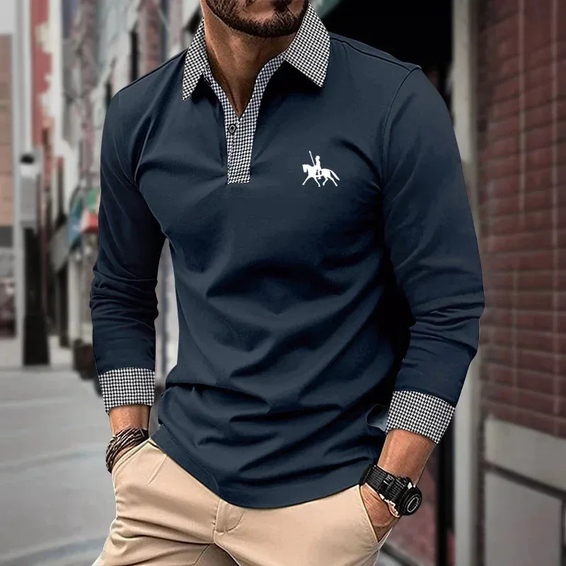 Spring and Autumn long-sleeved men's polo shirt, classic business office men's T-shirt, street casual fashion solid color top thumbnail 3