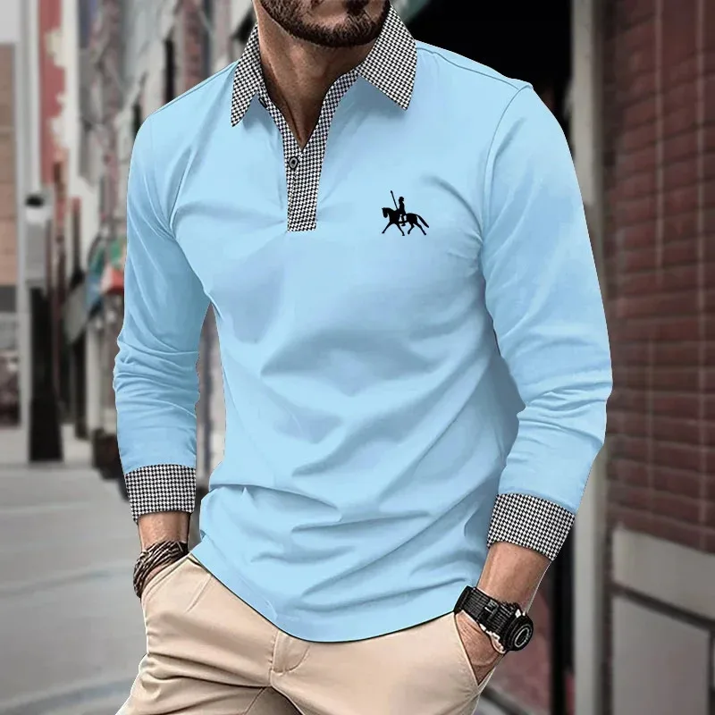 Spring and Autumn long-sleeved men's polo shirt, classic business office men's T-shirt, street casual fashion solid color top thumbnail 6