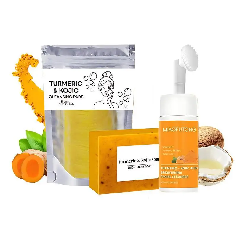 Turmeric Cleanser & Soap Sets Deeply Cleansing Kojic Acid Blackhead Remover Skin Cleansing Oil Control Fade Acne Marks Brighten thumbnail 2